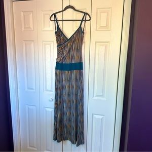 Maxi Sundress Blue and Yellow Ruched Side